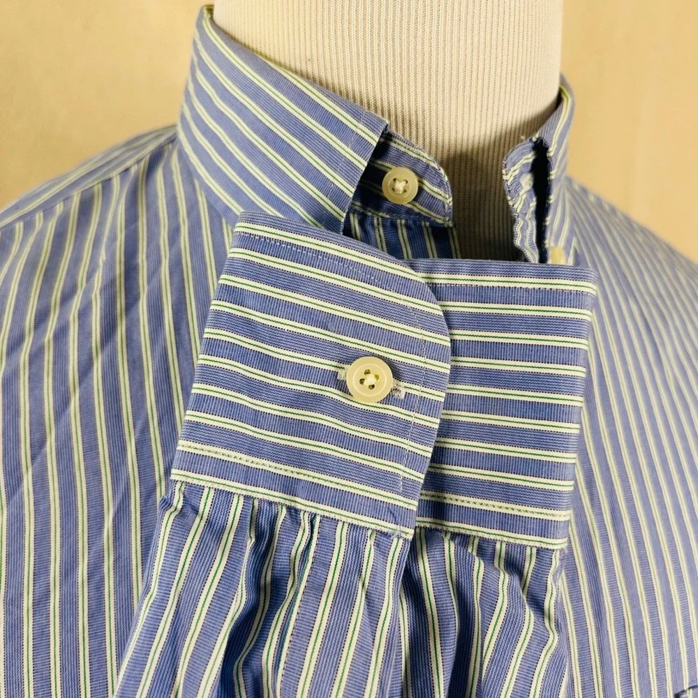 J. Crew Medium Haberdashery Button Down Shirt Blue Striped 80s 2 Ply Cotton Mens